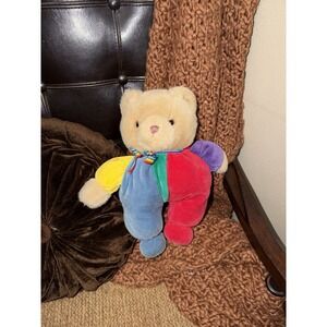 Vintage Eden Rainbow Teddy Bear Plush 13" Velour Primary Colors Stuffed Lovey